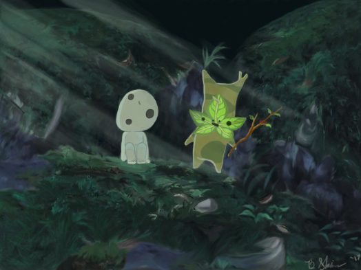 korok and kodama standing together