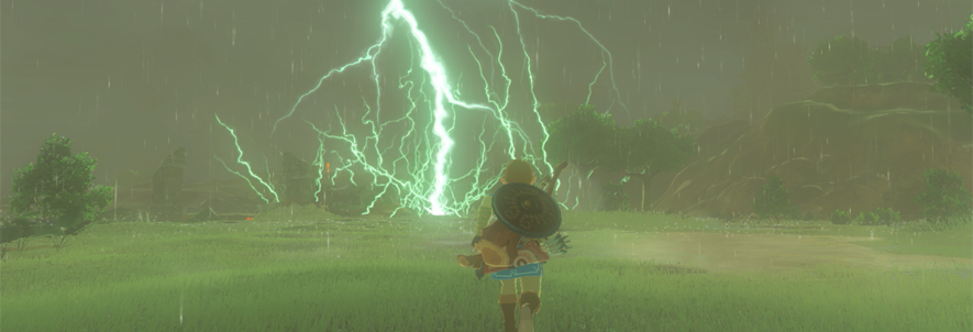 A screenshot of a lightning strike from Breath of the Wild. 