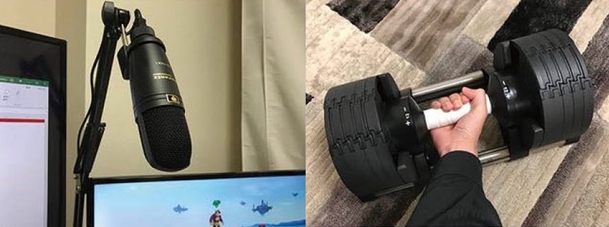 Sakurai's featured images for column #603
Left: Microphone for his new studio setup
Right: Dumbell he is using for working out at home