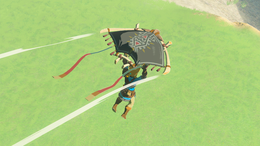 Link gliding with a Hylian Hood themed glider