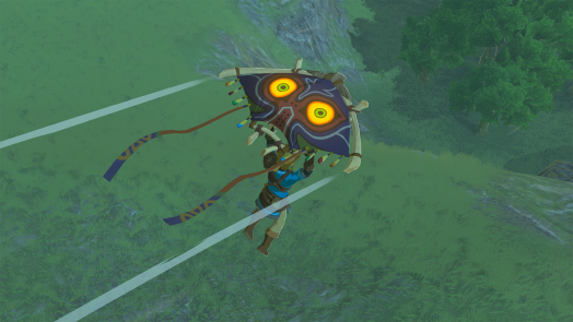 Link flies on his Majora's Mask themed glider at night