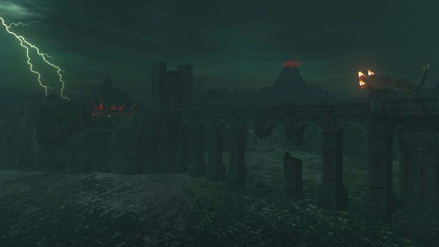 The Bridge of Hylia in a storm with some strange monster