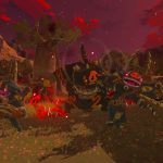 Bokoblin enemies, including a big one, marching during a blood moon