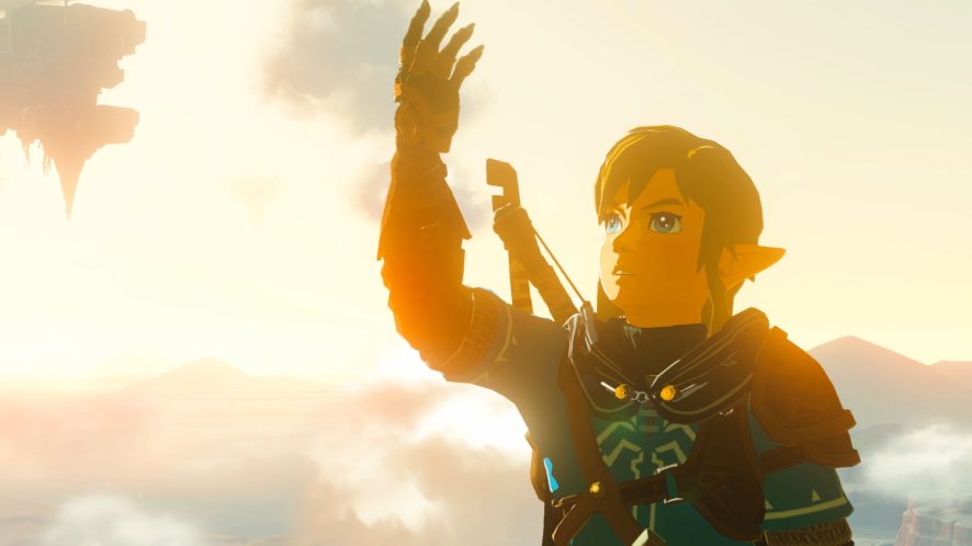 Link examines his new arm
