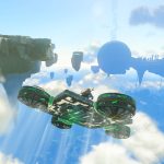Link riding a hovercraft in the sky